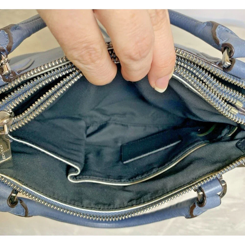 COACH Pebbled Mini Borough Bag Silver Washed Chambray Blue 28163